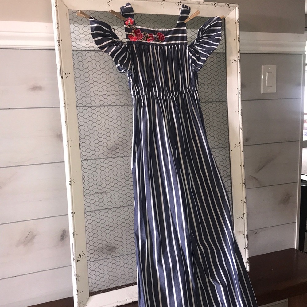 Bonnie Jean chambray striped jumpsuit